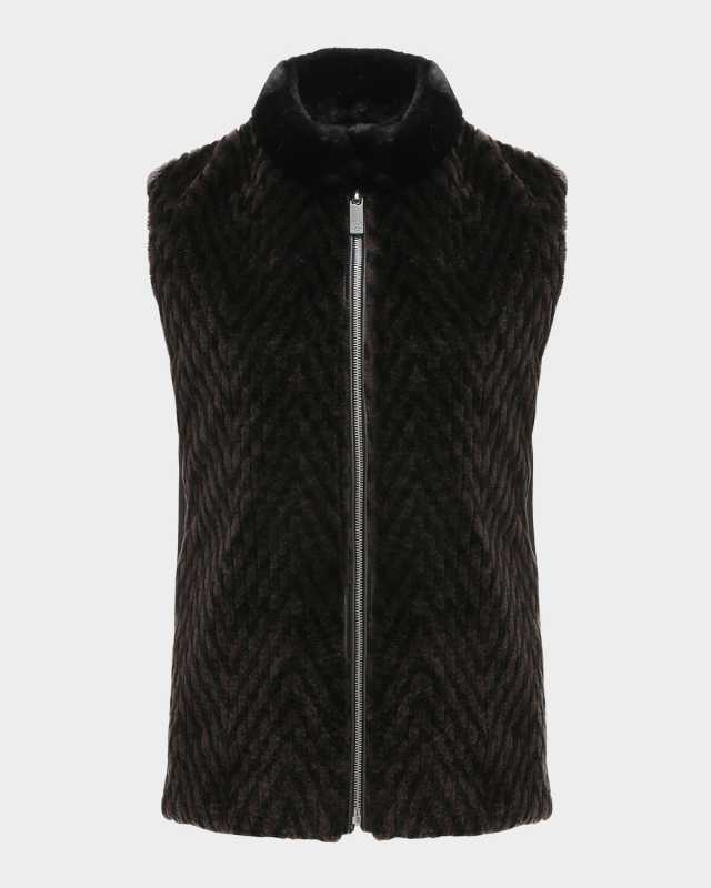 Chevron Grooved Shearling Lamb Zip Vest With Loro Piana Wool Back